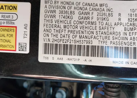2025 Honda Civic Lx from USA, damaged, VIN 2HGFE2F21SH537993